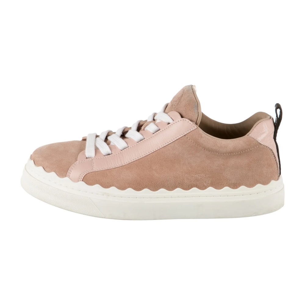 Chloé Lauren Lace-Up Sneakers in Baby Pink Suede and Leather Trim